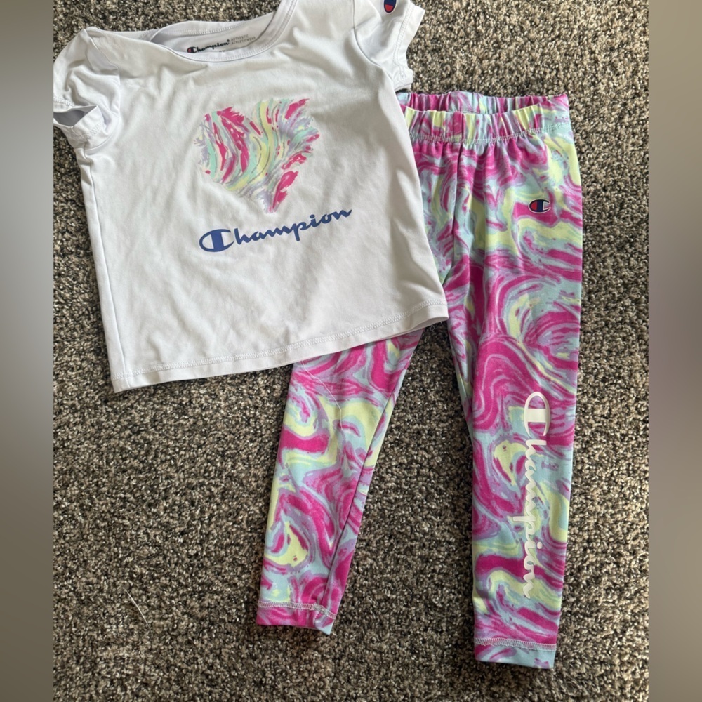 Champion Toddler Girl White Athletic T-Shirt & Legging Set Size 2T